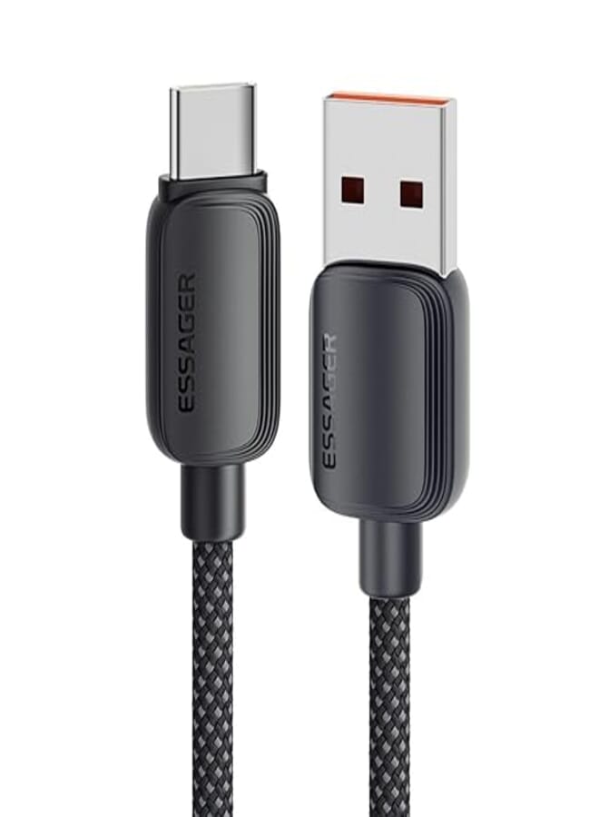 Essager A01 7A 100W USB-C (SuperVooc, SuperCharge, FlashCharge) Cable – USB-A to USB-C – PD3.0/QC3.0 – Nylon Braided – for Samsung, Huawei, HONOR, OPPO, VIVO, OnePlus, Realme (Black, 2 meters)